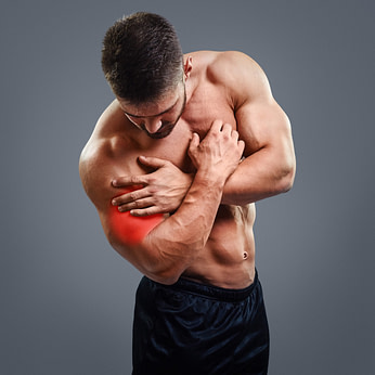Bicep Man Holding Red Pain Bicep Injury Diagnosis