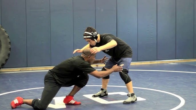 Coach Creighton demonstrating wrestling double leg takedown Coach Creighton demonstrating wrestling double leg takedown