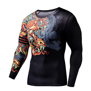 Mens Black Flaming Dragon Rash Guard Right View