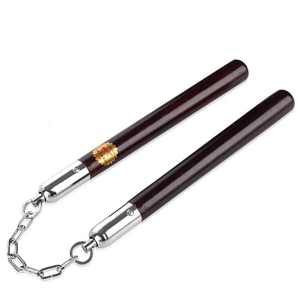 Rice Wood Mahogany Finish Nunchakus - Steel Chain