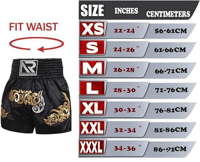 Mauy Thai Boxing Shorts Size Guide